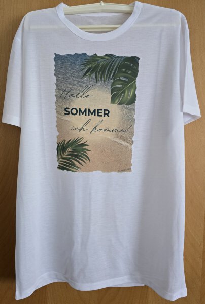 T-Shirt mit Sublimations Aufdruck Größe L - Hallo Sommer ich komme!