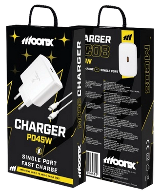 Netz-Ladegerät MC08 PD 45W 1xUSB-C + Kabel USB-C - USB-C - 1M - Weiß